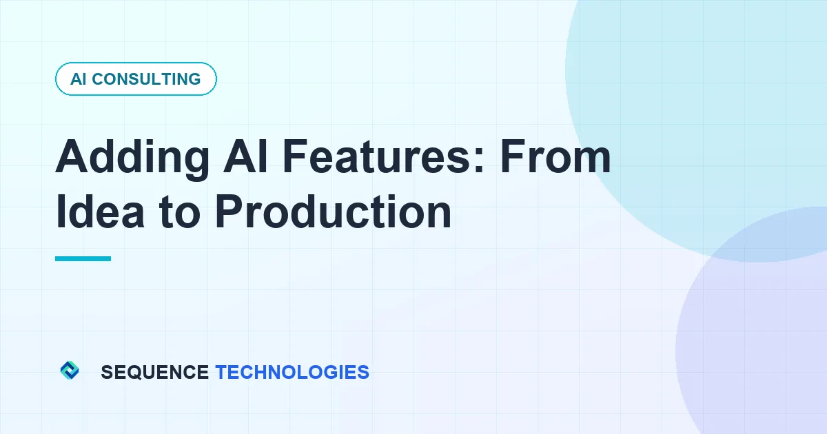 Product team mapping an AI feature from user request through retrieval, language model and guardrails to production