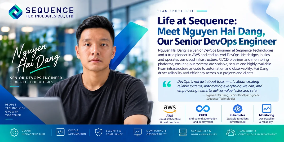 Team spotlight: Nguyen Hai Dang, Senior DevOps Engineer at Sequence Technologies, working at his laptop